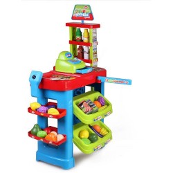 deAO Supermarket Kids Market Stall Toy Shop with Shopping Trolley And Play Food