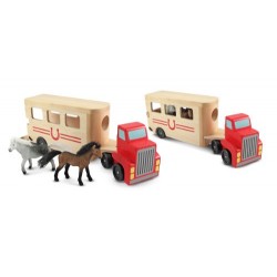 Melissa & Doug Horse Box Wooden Vehicle Play Set With 2 Flocked Horses and Pull