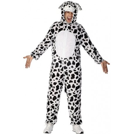 Smiffy's Adult Unisex Dalmatian Costume, Jumpsuit with Hood, Party Animals, Serious Fun, Size