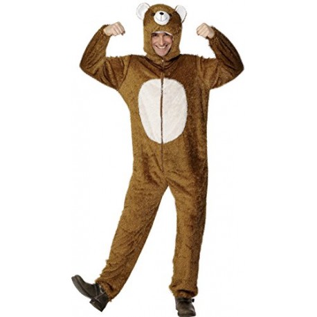 Smiffy's Adult Unisex Bear Costume, Jumpsuit with Hood, Party Animals, Serious Fun, Size L, 31680