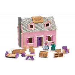 Melissa & Doug Fold and Go Wooden Doll's House With 2 Dolls and Wooden Furniture