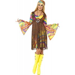 Smiffy's Adult Women's 1960's Groovy Lady Costume, Dress, Printed Waistcoat and Headband, 60's Groovy Baby, Serious Fun, Size