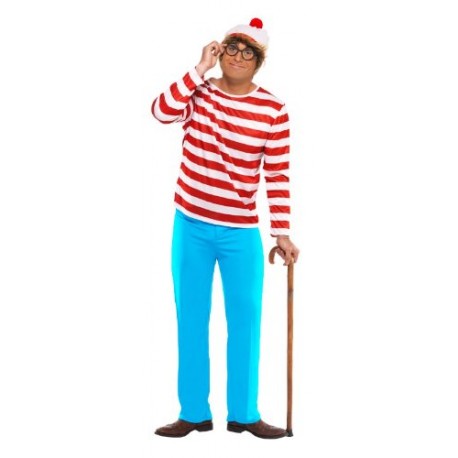 Smiffy's Men's Where's Wally? Costume, Top, Trousers, Glasses & Hat, Colour