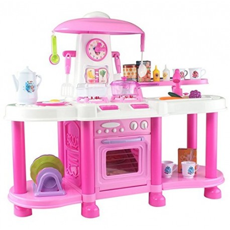 deAO Kitchen Playset with Lights and Sounds Includes Multiple Kitchen Accessories in Color