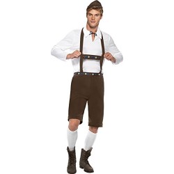 Smiffy's Adult Men's Bavarian Man Costume, Lederhosen Shorts, Braces, Top and Hat, Around the World, Serious Fun, Size