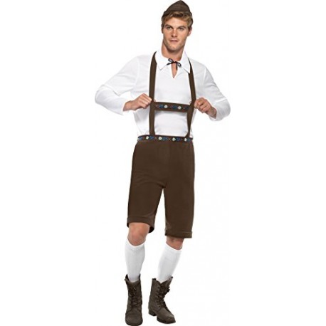 Smiffy's Adult Men's Bavarian Man Costume, Lederhosen Shorts, Braces, Top and Hat, Around the World, Serious Fun, Size