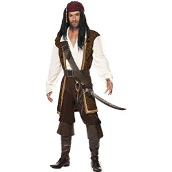 Smiffy's Adult Men High Seas Pirate Costume, Top, Short trousers, Baldric, Belt and Headscarf, Pirate, Serious Fun, Size M, 2622