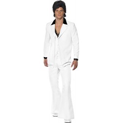 Smiffy's Adult Men's 1970's Suit Costume, Jacket With Mock Shirt and Waistcoat and Trousers, 70 Disco, Serious Fun, Size