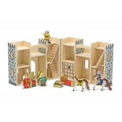 Melissa & Doug Fold and Go Wooden Castle Doll's House With Wooden Dolls and Horses (12 pcs)