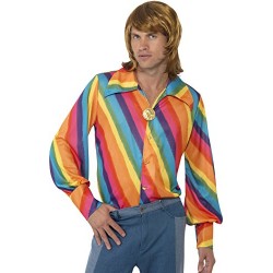 Smiffy's Adult men's Colour Shirt, Rainbow Colour Shirt, 70 Disco, Serious Fun, Size L, 35384