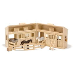 Melissa & Doug Fold and Go Wooden Horse Stable Doll's House With Handle and Toy Horses (11 pcs)