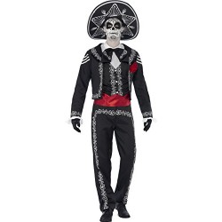 Smiffy's Adult Men's Day of the Dead Señor Bones Costume, Jacket, trousers, Mock Shirt and Hat, Day of the Dead, Halloween, Size