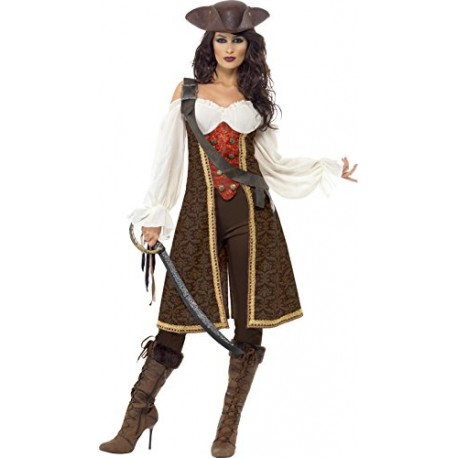 Smiffy's Adult Women's High Seas Pirate Wench Costume, Dress, Trousers and Baldric, Pirate, Serious Fun, Size