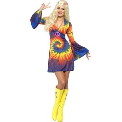 Smiffy's Adult Women's 1960's Tie Dye Costume, Dress, 60's Groovy Baby, Serious Fun, Size