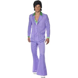 Smiffy's Adult men's Levender 1970's Suit Costume, Jacket With Mock Shirt and Waistcoat and trousers, 70 Disco, Serious Fun, Siz