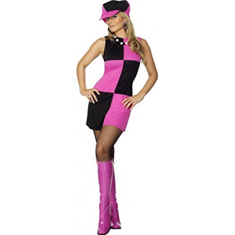 Smiffy's Adult Women's Swinging 60's Costume, Dress and Hat, 60's Groovy Baby, Serious Fun, Size