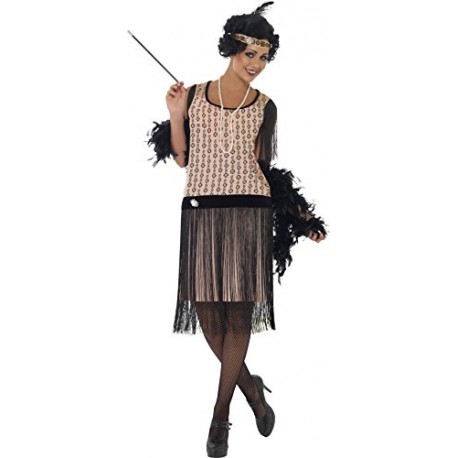 Smiffy's Adult Women's 1920's Coco Flapper Costume, Dress, Cigarette Holder, Necklace and Headpiece, 20's Razzle Dazzle, Serious