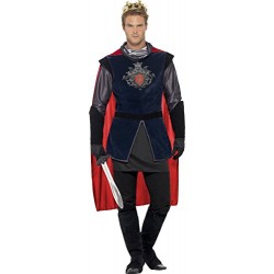 Smiffy's Adult men's King Arthur Deluxe Costume, Top, Cape, Gloves, Bootcovers and Crown, Tales of Old England, Seriou Fun, Size
