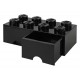 LEGO Brick Drawer 8 Knobs, 2 Drawers, Stackable Storage Box, 9.4 L, Black