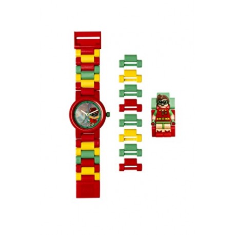 DC Comics Lego Batman Movie Robin Kids Minifigure Link Buildable Watch | Red/Green | Plastic | 28Mm Case Diameter| Analogue Quar