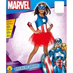 Rubie's Official Captain America + Mask Girls Fancy Dress Marvel Superhero Kids Childs Costume