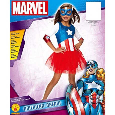 Rubie's Official Captain America + Mask Girls Fancy Dress Marvel Superhero Kids Childs Costume