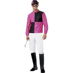 Smiffy's Adult men's Jockey Costume, Top, trousers, Bootcovers, Hat and Goggles, Icons and Idols, Serious Fun, Size L, 20478