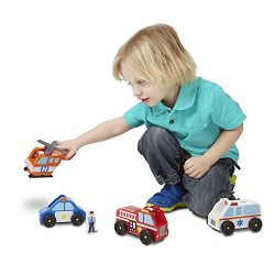 Melissa & Doug Emergency Vehicle Wooden Play Set With 4 Vehicles, 4 Play Figures