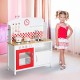 HOMCOM Kids Wooden Large Kitchen Role Play Set Learning Toy (White, Red)