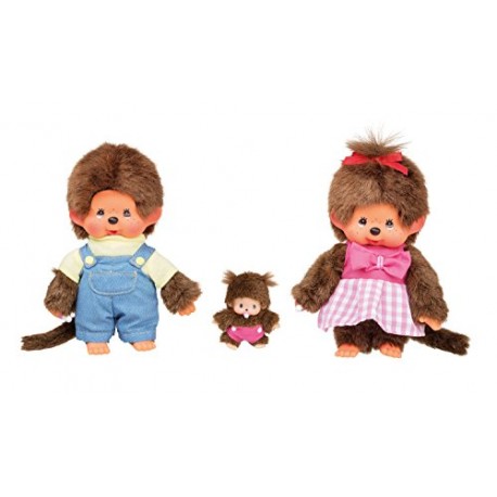Sekiguchi 254870&nbsp;Monchhichi Family Plush Toy Set&nbsp;Boy / Girl with Baby