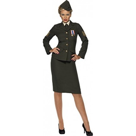 Smiffy's Adult Women's Wartime Officer Costume, Skirt, Jacket with Medal, Shirt Front, Tie and Hat, Troops, Serious Fun, Size S,