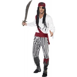 Smiffy's Adult men's Pirate Man Costume, Shirt, trousers, Headpiece & Belt, Pirate, Serious Fun, Size M, 25783