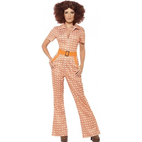 Smiffy's Adult Women's Authentic 70's Chic Costume, Jumpsuit, 70 Disco, Serious Fun, Size