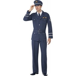 Smiffy's Adult Men's WW2 Air Force Captain Costume, trousers, Jacket, Hat and Tie, Wartime 40's, Serious Fun, Size M, 38830