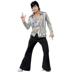 Smiffy's Adult Men's 70's Retro Costume, Psychedelic Pattern, Shirt and Flares, 70 Disco, Serious Fun, Size L, 33841