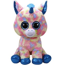TY 36890 Blitz Unicorn with Glitter Eyes, Plush Beanie Boo Plush Soft Toy – Blue/Multicoloured 42 cm