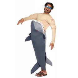 Smiffy's Adult Men's Man Eating Shark Costume, Shark Bodysuit and Goggles, Funny Side, Serious Fun, One Size, 36378