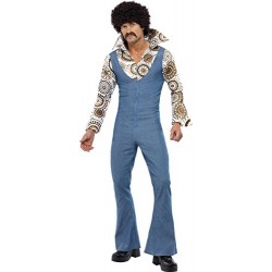 Smiffy's Adult Men's Groovy Dancer Costume, Jumpsuit With Attached Mock Shirt, 70 Disco, Serious Fun, Size M, 33216