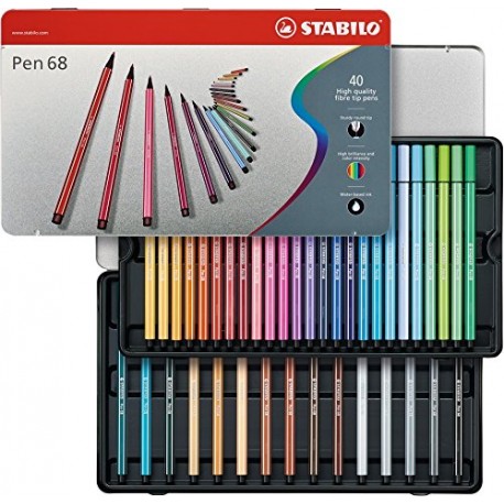 STABILO Pen 68 Metal Box of 40 colours
