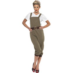 Smiffy's Women's WW2 Land Girl Costume, Top, Dungarees and Headscarf, Size
