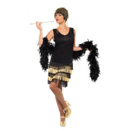Smiffy's Adult Women's 1920 Fringed Flapper Costume, Dress with Lace Front and Beaded Fringing, 20's Razzle Dazzle, Size