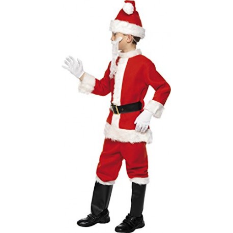 Smiffy's Children's Deluxe Santa Costume, Beard, Jacket, Trousers, Belt, Hat, Gloves & Boot Covers, Santa, Size
