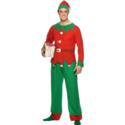 Smiffy's Men's Elf Costume, Top, Trousers & Hat, Elf, Size
