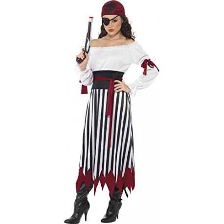 Smiffy's Adult Women's Pirate Lady Costume, Dress with Arms tied, Belt and Headpiece, Pirate, Serious Fun, Size S, 20803