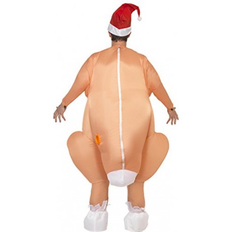 Smiffy's Adult Men's Inflatable Roast Turkey Costume, Bodysuit, Hat and Self Inflating Fan, Animals, Christmas, One Size, 32769