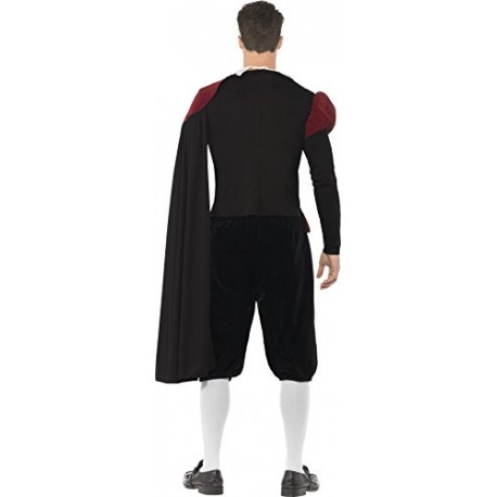 Smiffy's Adult Men's Tudor Lord Deluxe Costume, Top, trousers, Cape and Neck Ruffle, Tales of England, Serious Fun, Size L, 4341