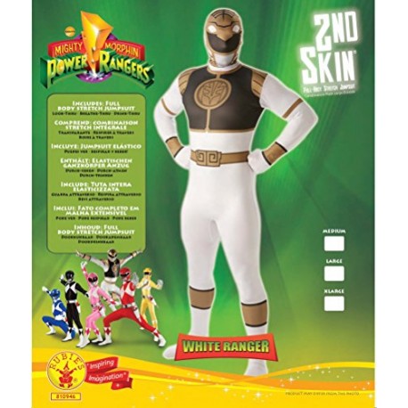 Rubie's Official White Power Ranger Mens Fancy Dress Mighty Morphin 2nd Skin Suit Adults Costume