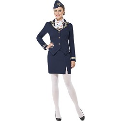 Smiffy's Adult Women's Airways Attendant Costume, Jacket, Skirt, Scarf and Hat, Icons and Idols, Serious Fun, Size