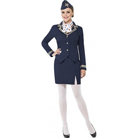 Smiffy's Adult Women's Airways Attendant Costume, Jacket, Skirt, Scarf and Hat, Icons and Idols, Serious Fun, Size