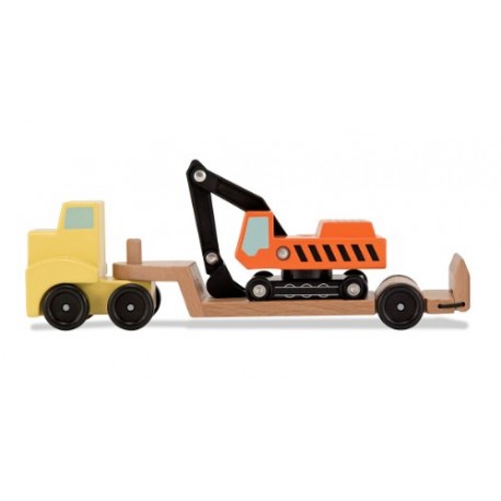 Melissa & Doug Digger & Low Loader Wooden Vehicle Set (3 pcs)